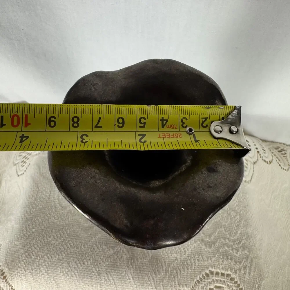 MCM Biomorphic Metallic Brown Twisted Stem Lily Flower Style Vase Art Nouveau